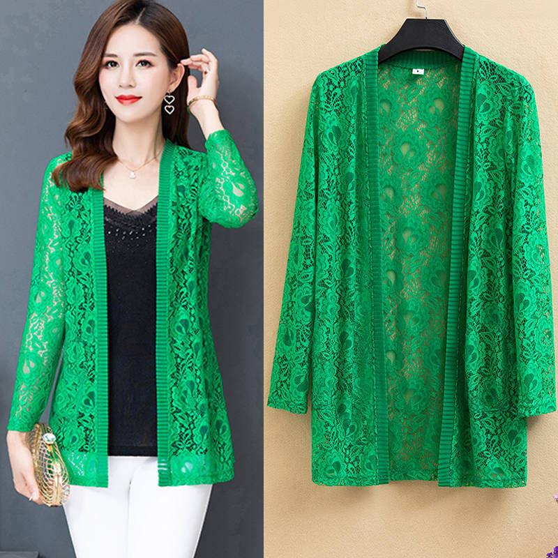 Female Long-sleeved Sun Protection Clothes Air Conditioning Shirts Summer New Women Loose Openwork Lace Cardigan Thin Coat