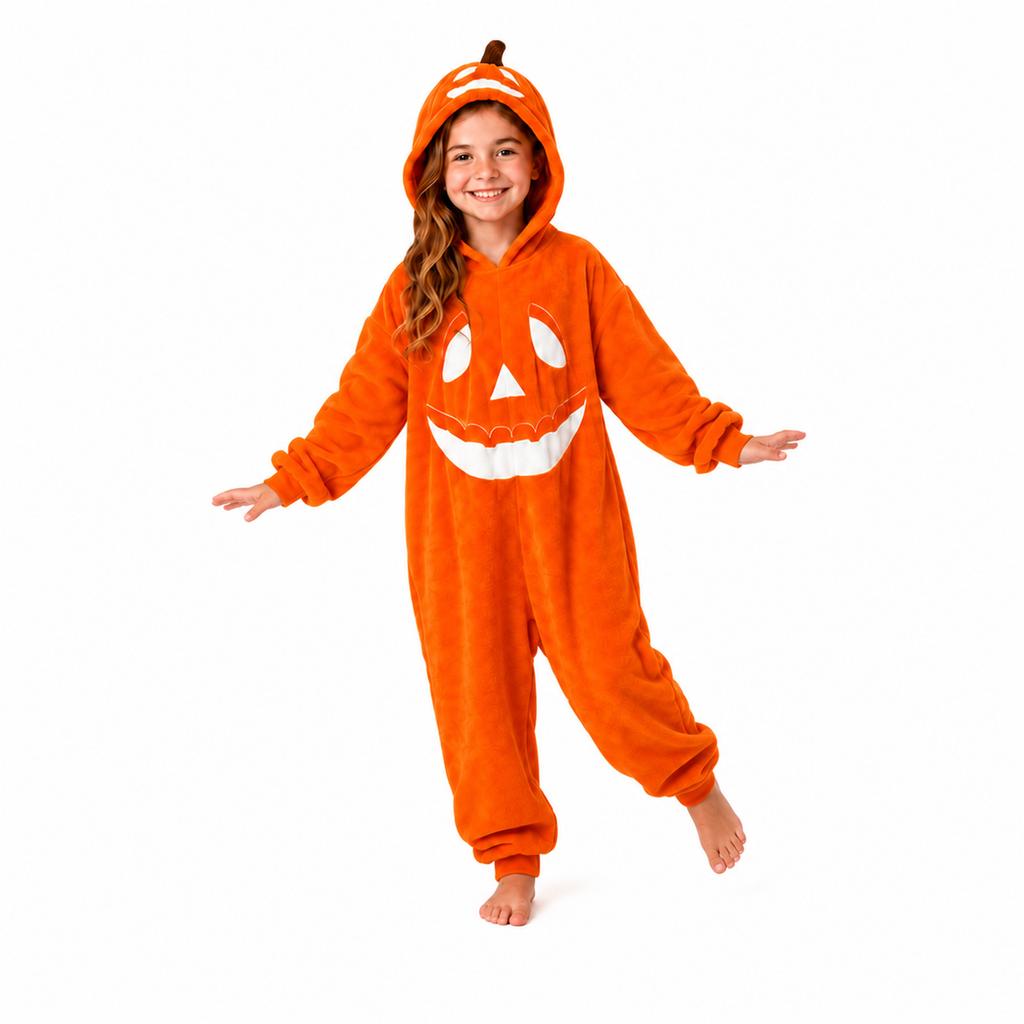Set Pigiama di Famiglia Coordinato per Halloween con Stampa di Zucca, Maglia a Maniche Lunghe e Pantaloni