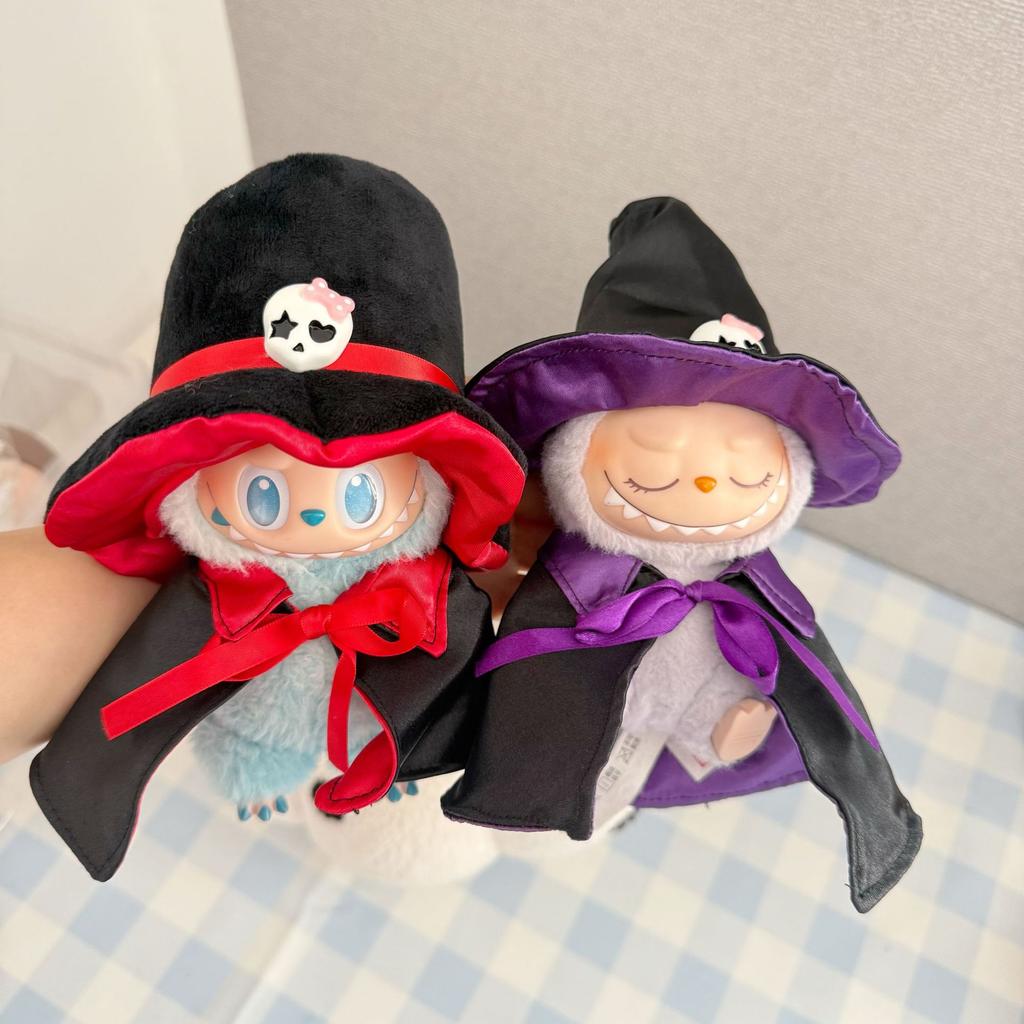 For 17cm Labubu Clothing quirky Pumpkin Magic Hat Skull Cloak Set 3.0 Labubu Clothes Doll Accessories Cosplay Halloween Gifts