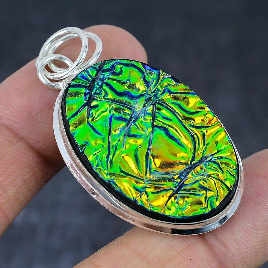 Piatră prețioasă din sticlă dicroică Argint sterling 925 Bijuterii Cadou Pandantiv 2,17" i4f39