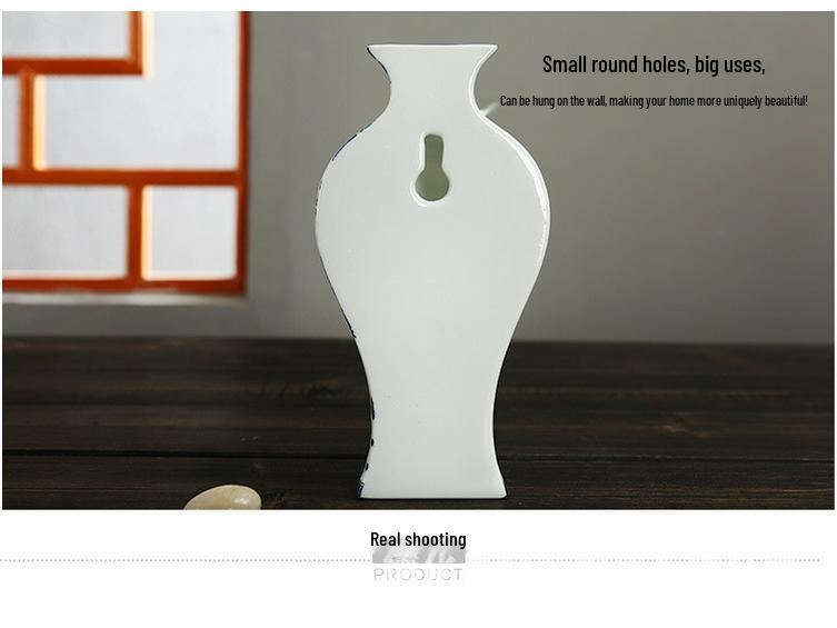 Mini Celadon Blue & White Porcelain Wall Vase: Small Hydroponic Flower Holder Ornament