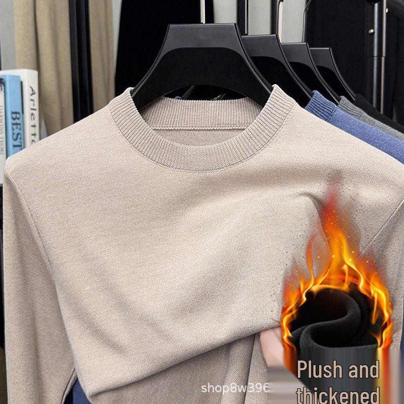 Men s Plush Mid-Neck Fleece Sweater - 2025 Autumn/Winter Korean-Style Knitwear Base Layer XL (65-75 kg)