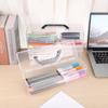 BTSKY 3 Pack Long Plastic Pencil Box Portable Clear Home Utility Boxes with Black Handle Stationery Storage Organizer Painting Tool Storage Container