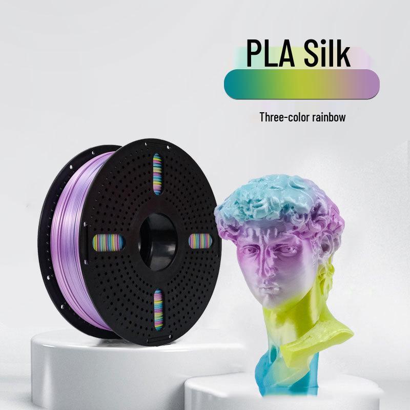 PLA Silk 3D Printer Filament, 1.75mm, Multi-color Rainbow, Rich Colors, Compatible with Creality and More.