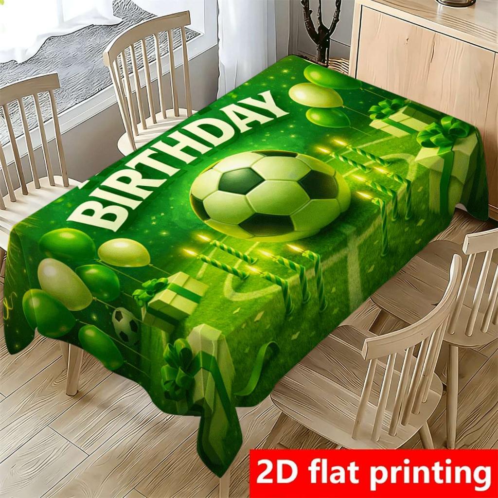1pc Football Themed Table Cover Suitable for Birthday Parties & Soccer Events - Rectangular Stadium Pattern with Footballs, Candles, Gifts & Fireworks