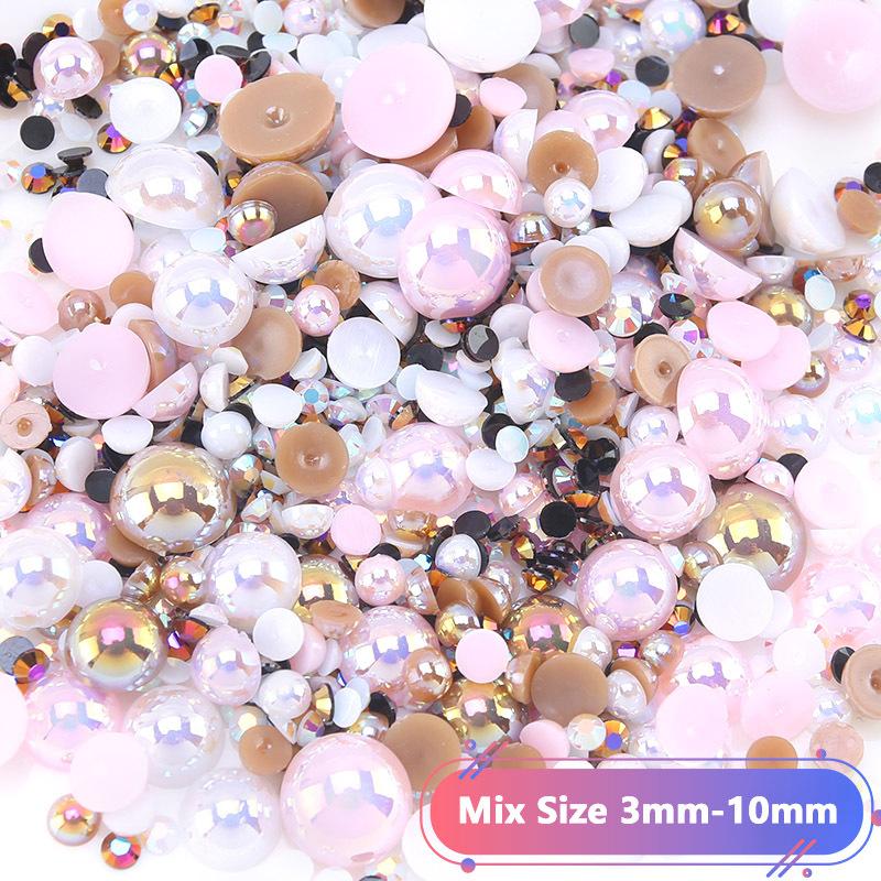 Hot Sale Color Mixed Semicircular Pearl Resin Diamond Mixed 3-10Mm Highlight Abs Pearl Diy Jewelry