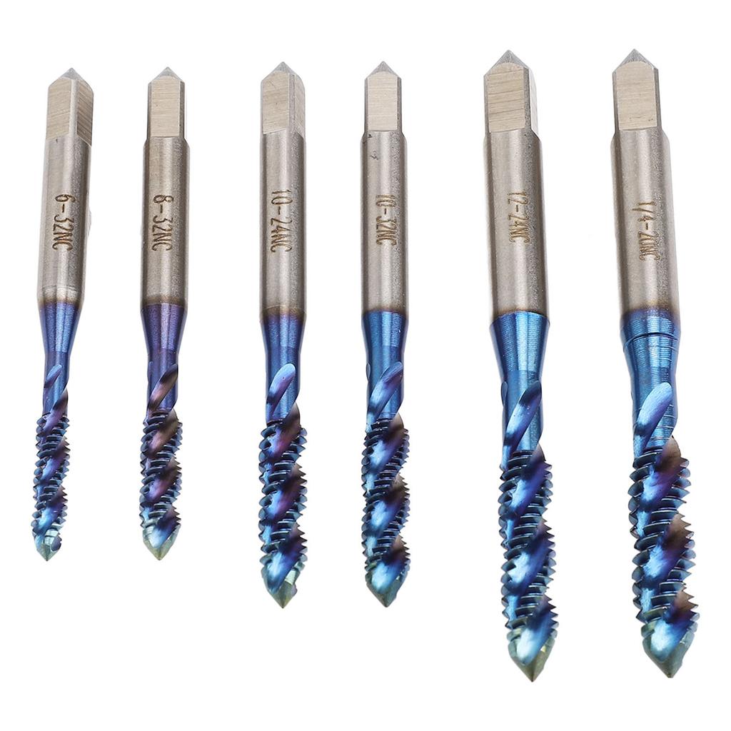 Set de burghie cu filet de 6 bucăți pentru robinet cu filet, standard SUA, cu flaut spiralat, orificiu pentru șurub, robinet Nano acoperit cu albastru pentru R