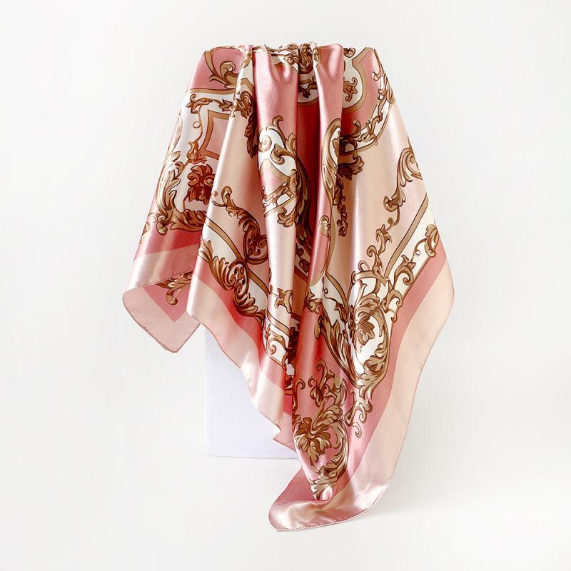 Artificial Silk Headscarf Satin Square Scarf 90cm Headscarf Women's Printing Silk Scarf Trendyeasiest for Match Shawl