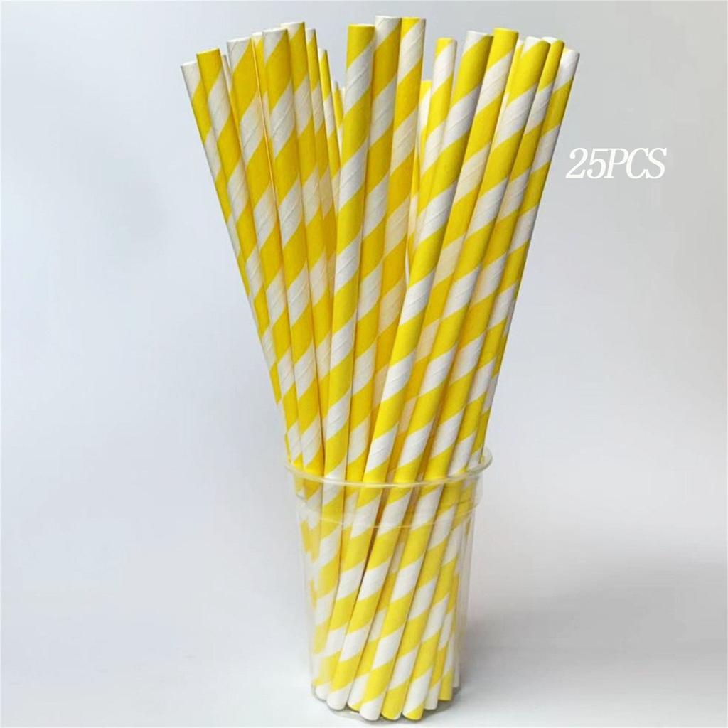 25Pcs Retro Stripe Paper Drinking Straws Vintage Polka Party Wedding Birthday Straw