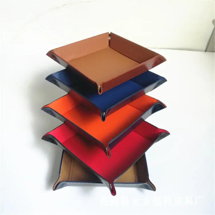 PU Leather Valet Trinket Folding Tray Collapsible Phone Key Wallet Coin Desktop Storage Sundries Box Bins Accessories