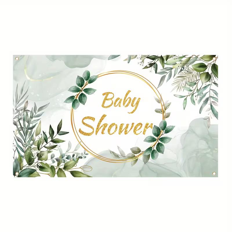 2D Greenery Gold Baby Shower Backdrop Photography Background Banner