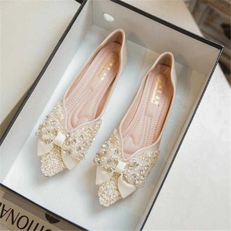 Size 33-43 Women's Pointed Toe Flats Fashion Crystal Women Shoes Women Comfort Loafers Shoes Simple Mary Jane Shoes