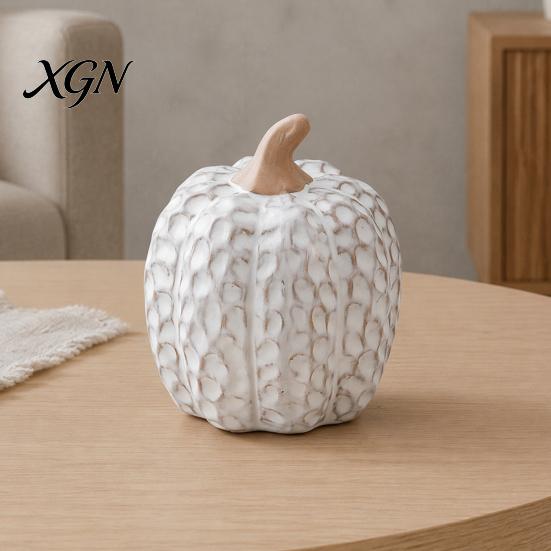 Matte White Harvest Gifts Ceramic Pumpkin Fall Table Centerpiece, Realistic Fake Figurine Nordic Style Home Accessories for Autumn Halloween