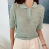 Shop Women Collar Neck Half Open BuTTon Daily ShorT Sleeve KniT T shirT Jle Wk