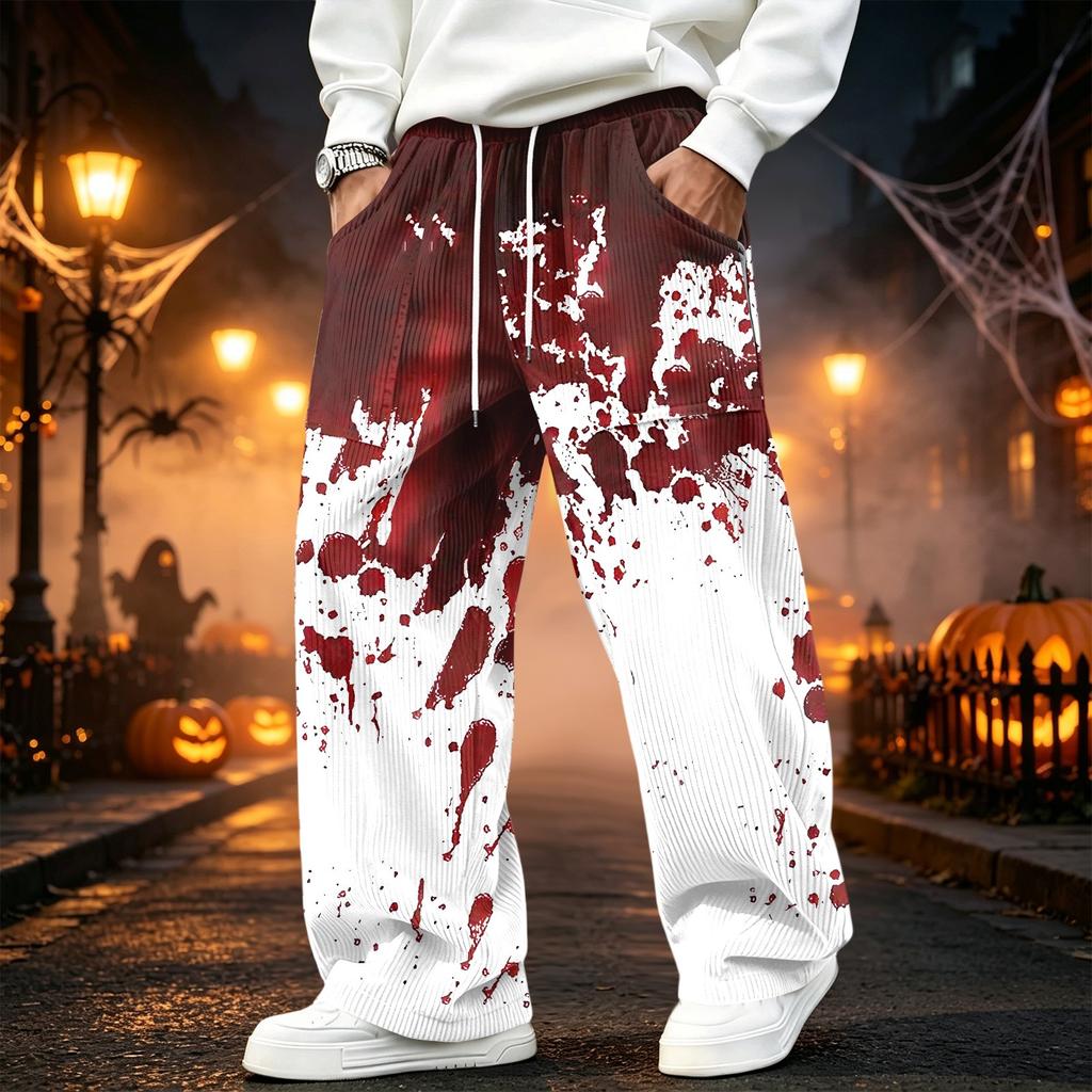 Men's Corduroy Casual Straight Leg Pants with Elastic Waistband and for Halloween