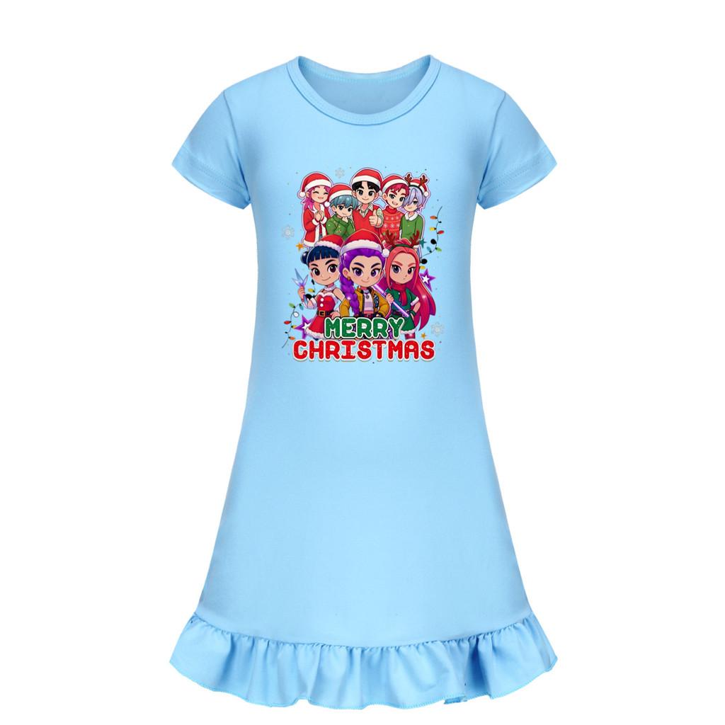 5099 Kinder Mädchen Weihnachten Neujahr Mira Zoey Rumi Bedrucktes Rüschen Kurzarm Freizeitkleid