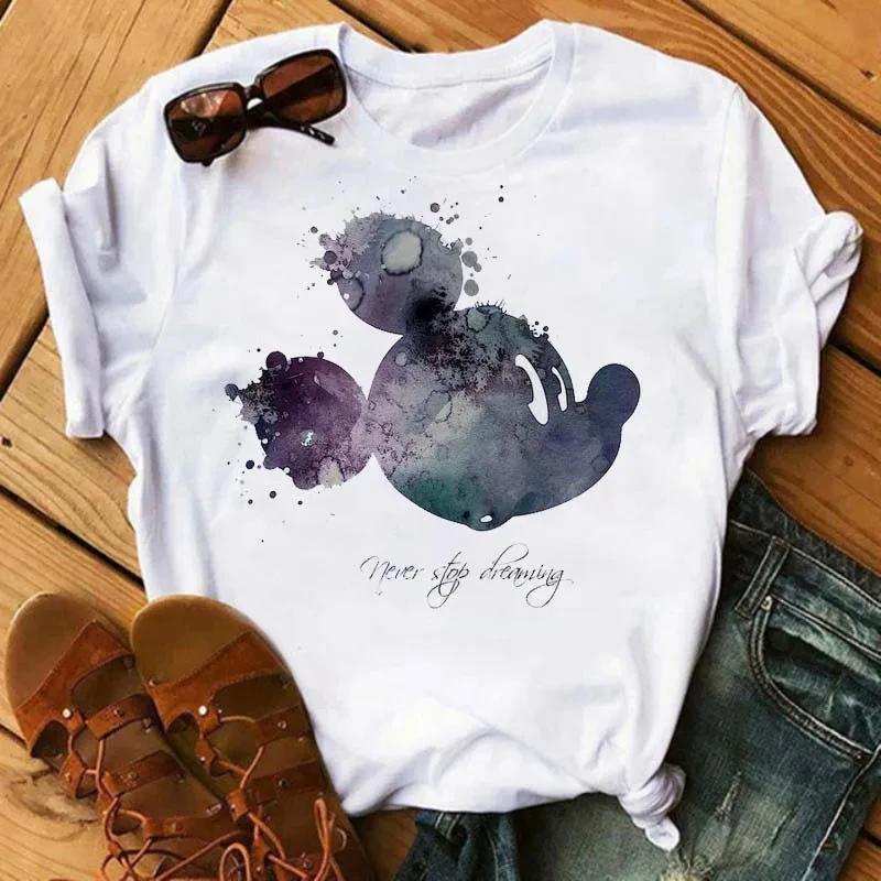 Disney Cartoon Mickey Mouse Print T-Shirt Women Tops Graphic Hippie Cotton Tees Funny Harajuku T-shirt Fashion Female Tshirt