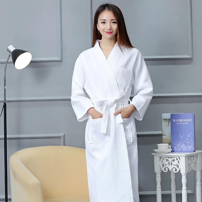 Hotel Cotton Waffle Weave Bathrobe With Embroidered Logo For Spa And Hospitality Use