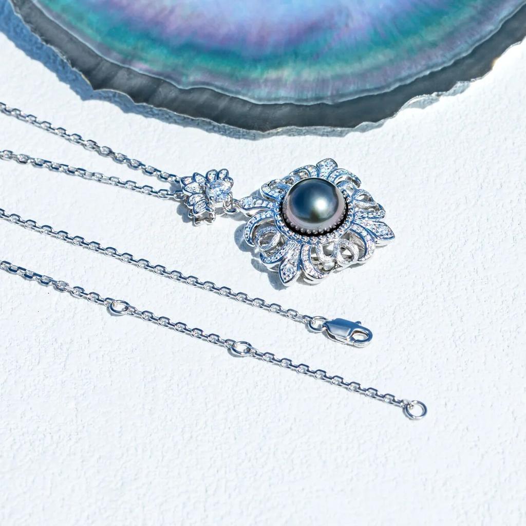Nowy 10-11mm Tahitian czarna perła irys naszyjnik 925 srebro D kolor Moissanites woda morska naszyjnik z pereł biżuteria