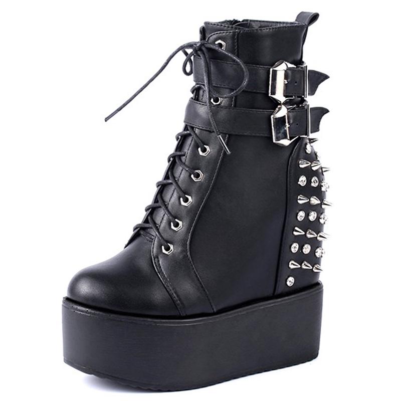 Buy Round Toe Metal Rivets Ankle Boots 