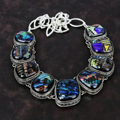 American Dichroic Glass Necklace Handmade Gemstone Necklace 925 Sterling Silver Necklace Adjustable Chain Necklace Vintage Jewelry For Gift