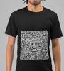 Ethnic Masks Doodle T-Shirt: White Line Art, Unisex Cotton Tee