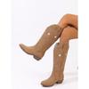 Foreign Trade Large Size Star Totem Embroidered High Leather Boots Women's European and American Style Sewing Thread Pointed Thick Heel Western Boots