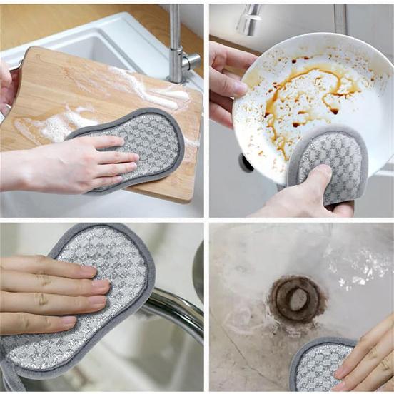 4 Pack Dish Sponge for Washing Dishes Cleaning Kitchen, All-Purpose, Non Scratch, Rough Scrubbers Side for Non-Stick Cookware, Soft Microfiber Scrub