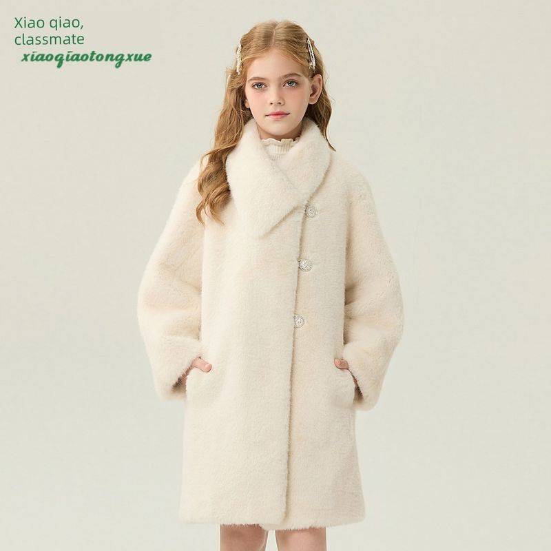 Children's Fur Coat 2025 Autumn and Winter New Style Girls' Medium and Large Faux Mink Fur Coat for Little Girls, Mid-Length