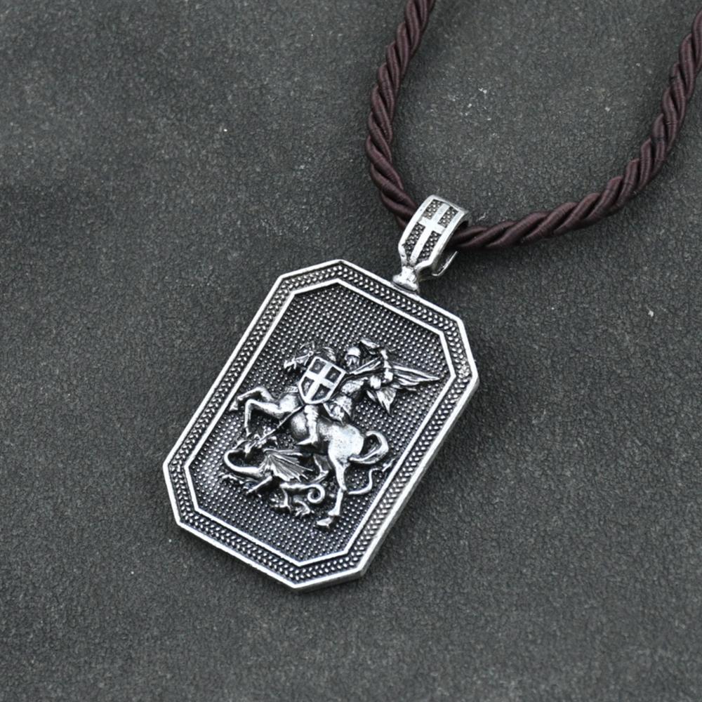 St George Protection Necklace Talisman Jewelry Shield Sword Saint Prayer Religious Charm for Safety and Blessing