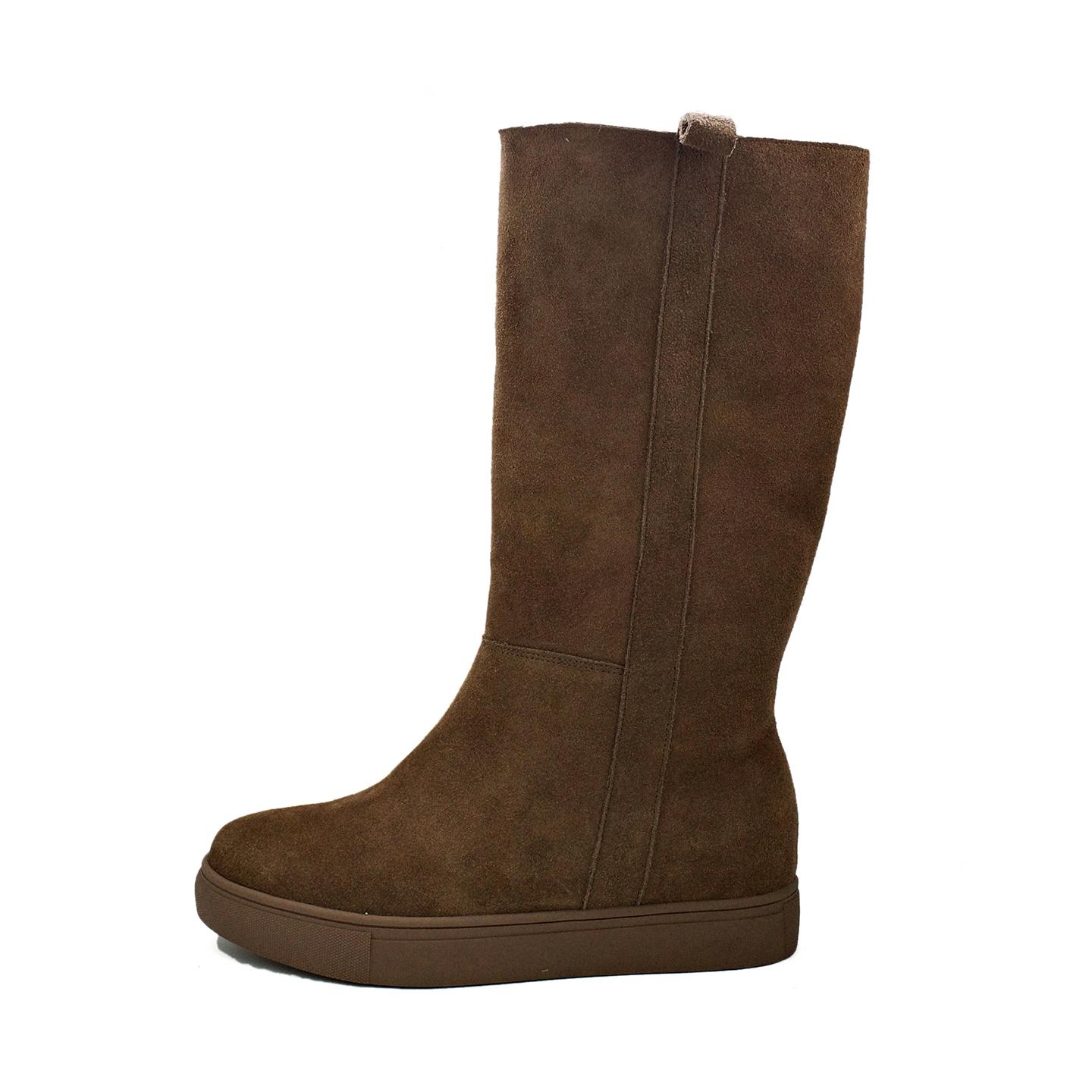 

Round head flat bottom snow boots women s waterproof and non-slip new matte cow flip leather wool piled thickened medium boots 40 хакі