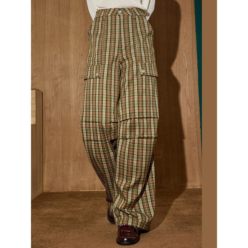 Coolhut American Retro Plaid Workwear Loose Autumn and Winter New Women's Fashion Plaid Straight Casual Pants