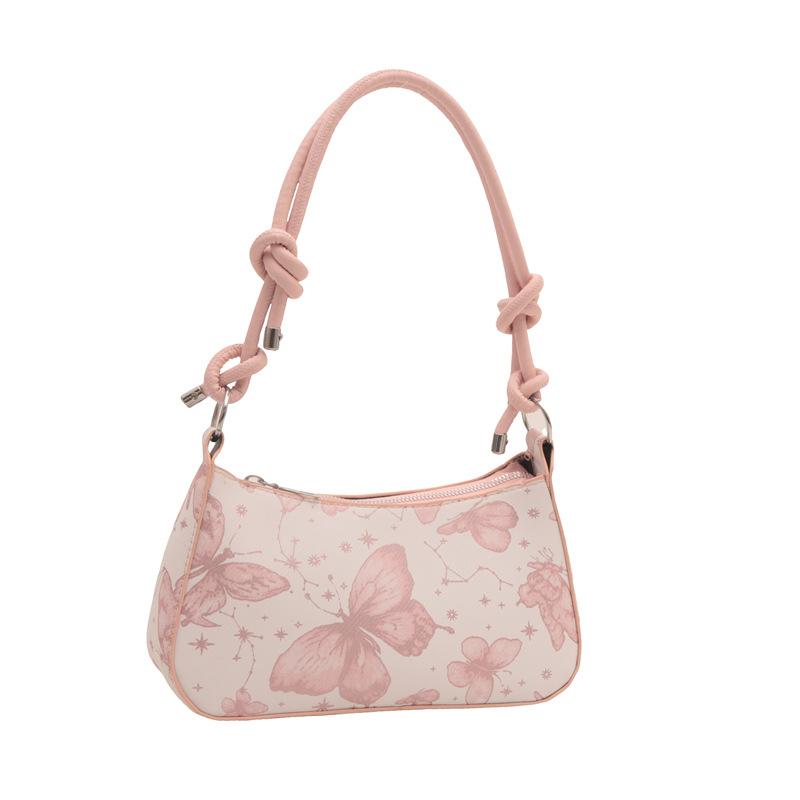 

Літо 2024 новий принт метелика мила, свіжа та повсякденна мода іноземний стиль кулон сумка на одне плече через плече під пахвами рожевий