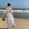 Seaside Vacation Wind Neck Collar Floral Beach Skirt Summer Women's Sweet Waist Dress
