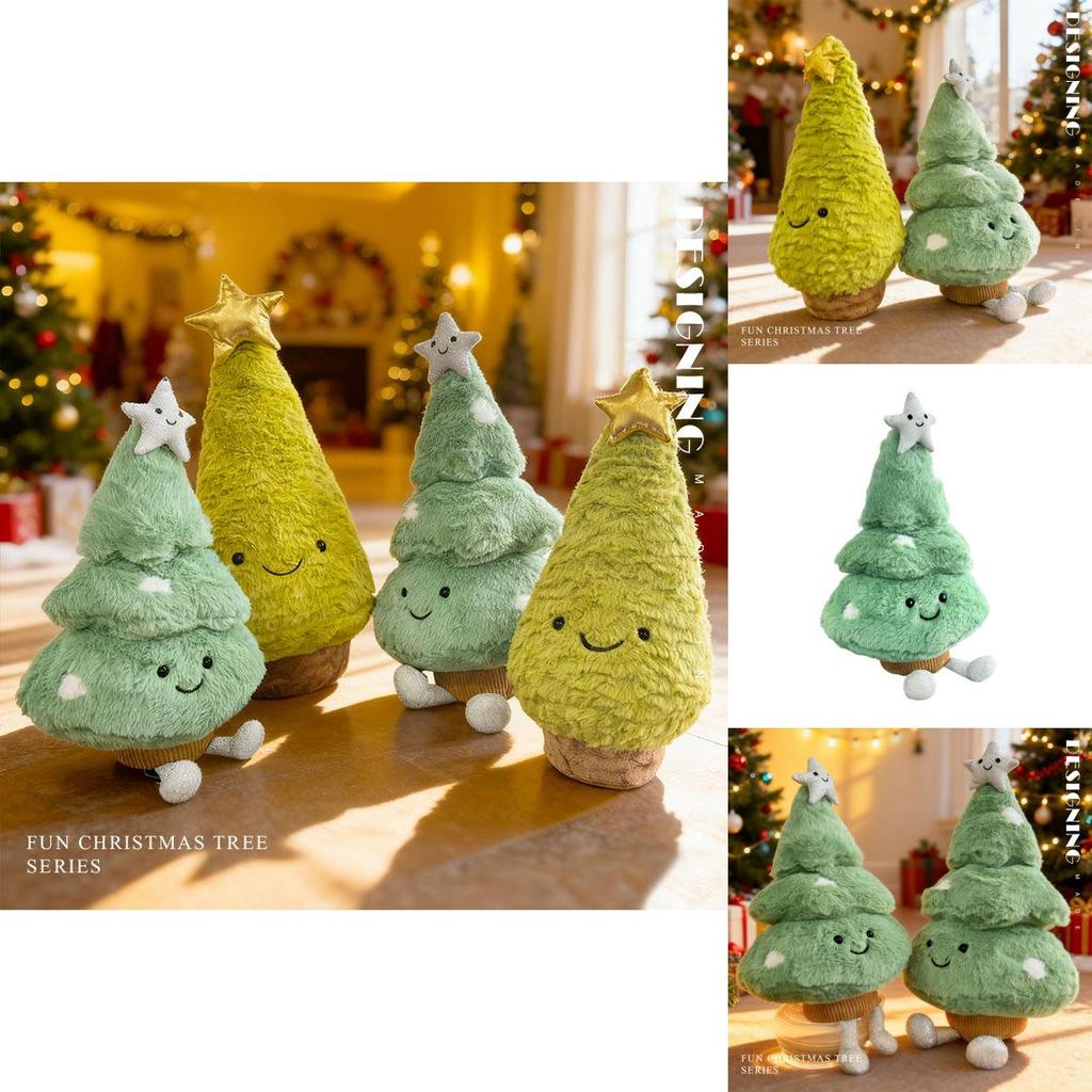 Holiday Christmas Tree Plush Pillow With Soft Short Plush For Kids Room Decor