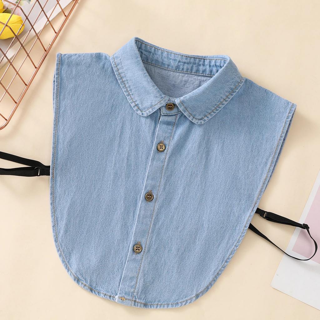 Blau gewaschener Denim-Spitzkragen für Damen, Fake-Kragen, professionelle, lässige und vielseitige Dekoration, Halbhemd-Kragen