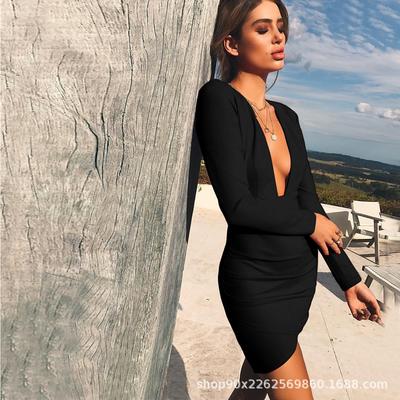 Women's Clothing, Sexy Deep V-neck, Backless Autumn and Winter New Sexy Dress