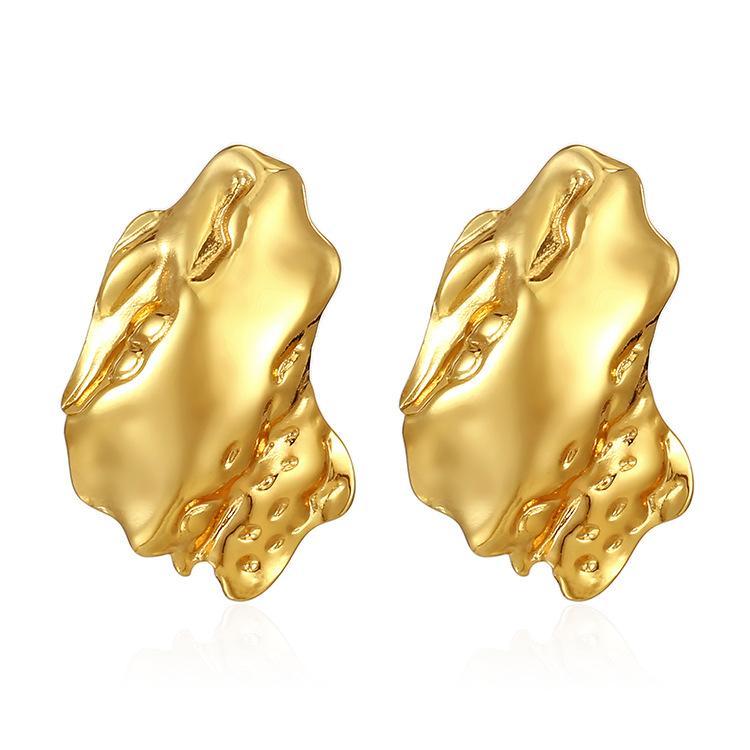 Irregular Stud Earrings Simple Stainless Steel Meteorite Lava Women's Pleated Earrings Street Jewelry