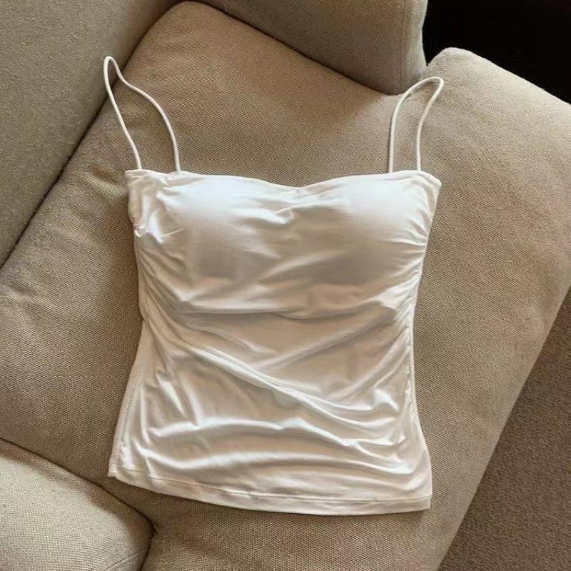 Women s One-Shoulder Strap Camisole with Built-in Bra Tank Top One size