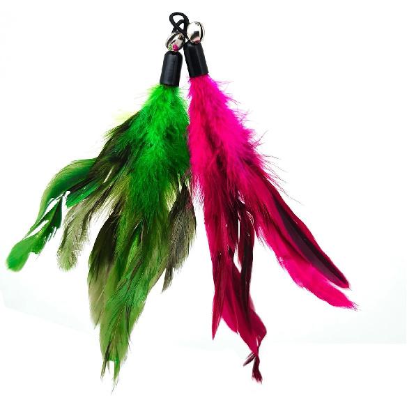 12 Pack Cat Wand Feather Toy Refills with Bells , Natural Feather Replacement for Interactive Teaser Toys, Colorful Wand Attachments, Durable and