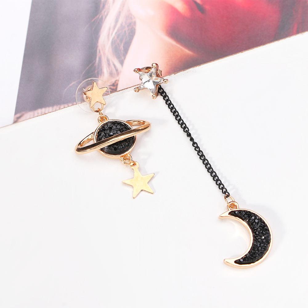Personality Brincos Planet Black Star And Moon Drop Earrings Jewelry Dangle Earrings Stud Earrings