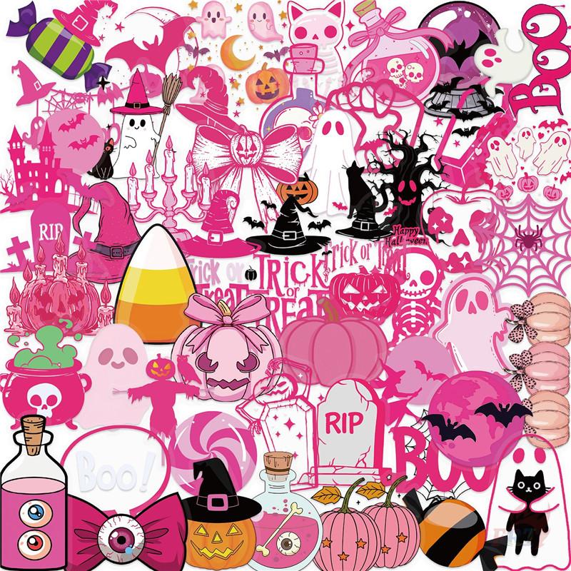 50Pcs/Set Pink Halloween PET Stickers Waterproof DIY Fashion Doodle Decals Stickers