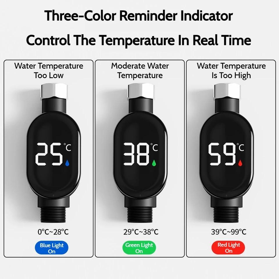 Visor LED para Banheiro 0℃~99℃ Termômetro de Água para Chuveiro Doméstico Medição Precisa da Temperatura da Água Medidor Inteligente Banheiro