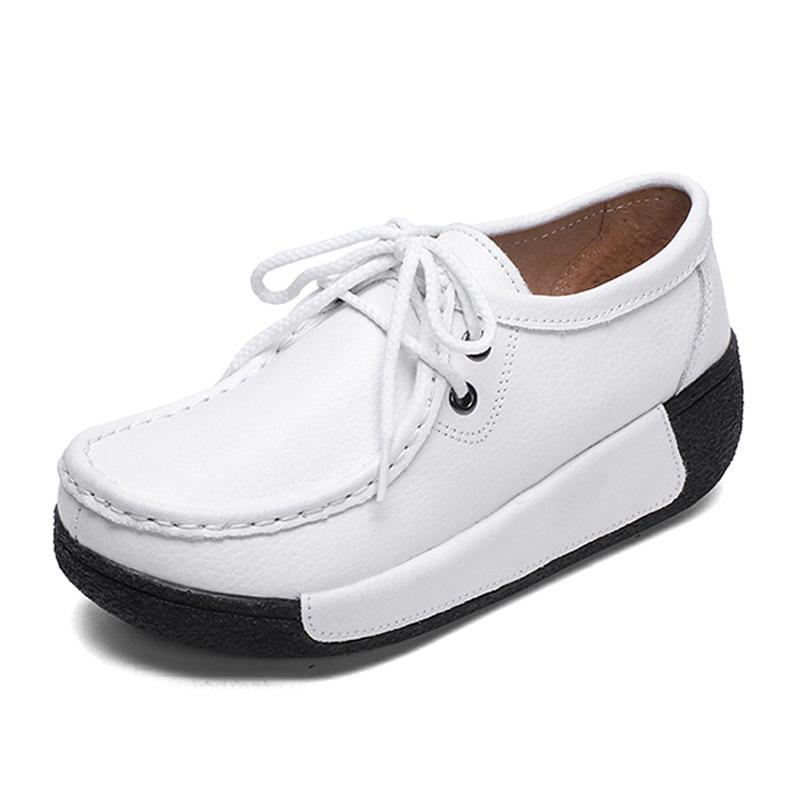 Women Genuine Leather Platform Shoes Winter Plush Walking Shoes 5cm High Wedges Heels Shoes Elegant Warm Mother Shoes