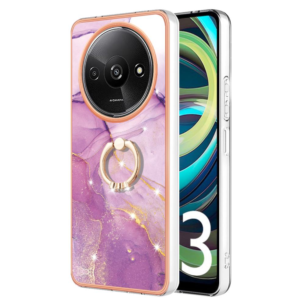 For Xiaomi Redmi A3/Poco C61 4G Case with Ring Kickstand Marble Pattern Electroplating TPU Back Cover
