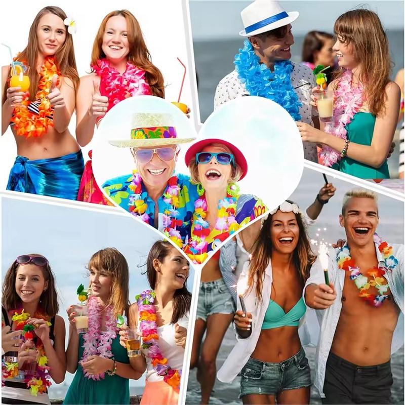 10/20/50pcs Hawaiian Flower Wreath Necklace Summer Tropical Birthday Party Decoration Luau Wedding Artificial Flower Garland Lei