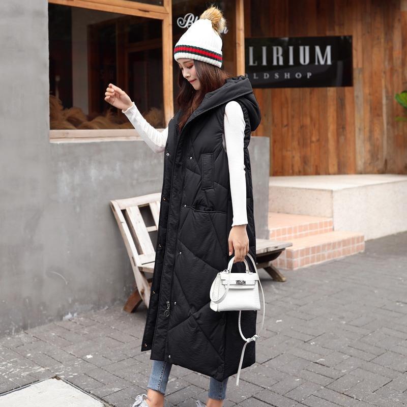 Over-knee cotton vest women's loose autumn and winter new large size down cotton outer wear vest vest trendy coat