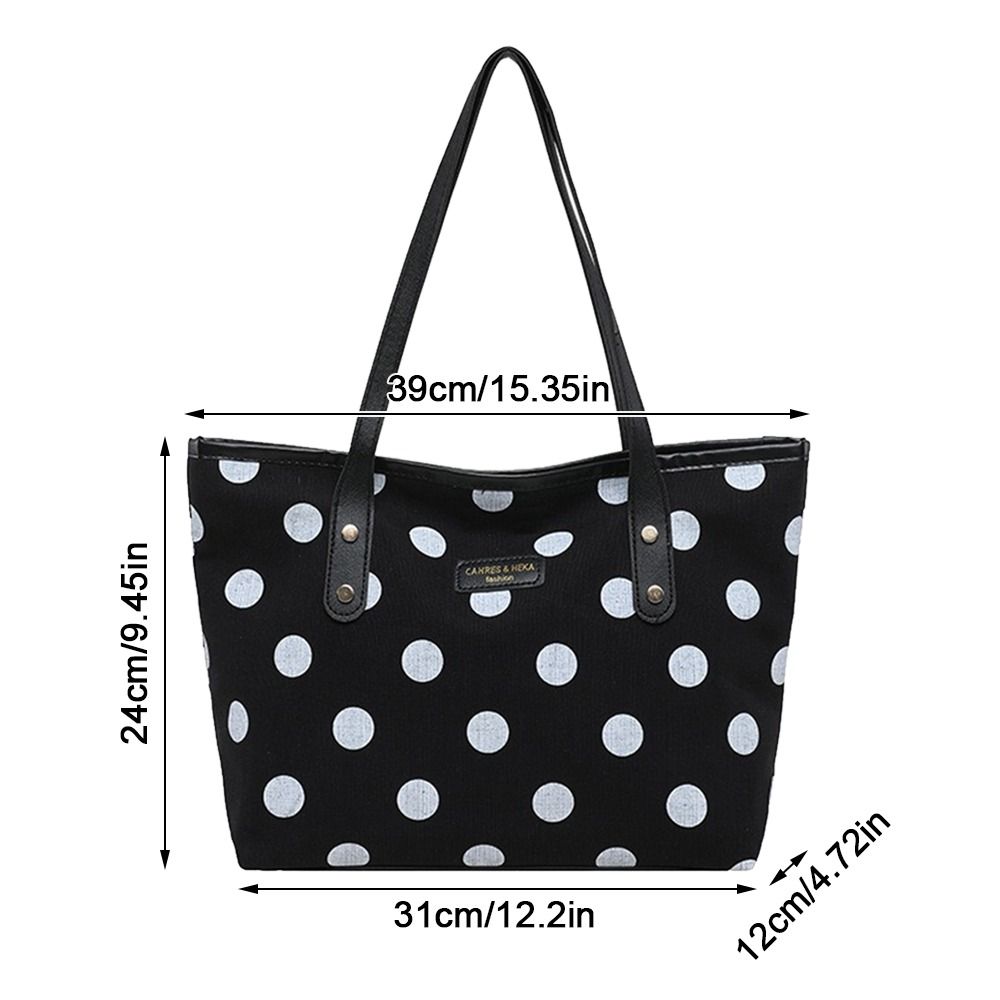 Handheld Polyester Women Tote Bag Large Capacity Casual Shopping Handbag Polka Dot Shoulder Bag Shopping Outing