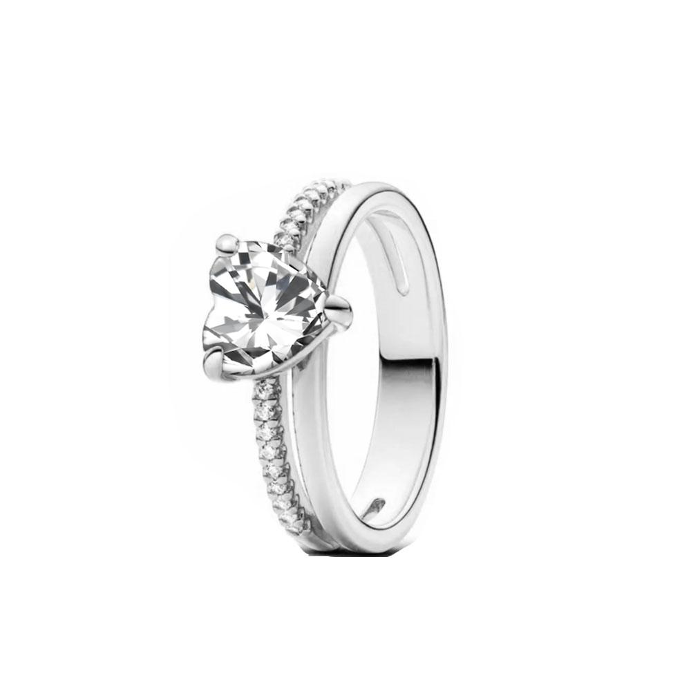 European New 925 Silver Size 6, 7, 8, 9 Heart-Shaped Flower Shaped Ring Suitable for Wedding Parties Women's Exquisite Luxury