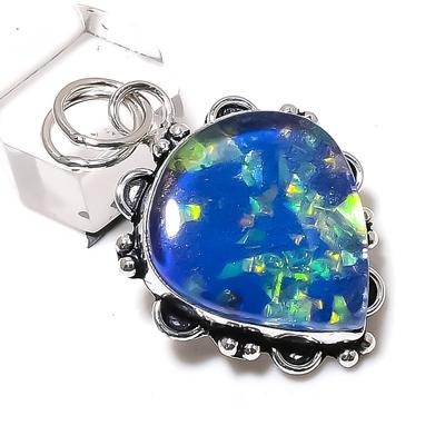 Natural Blue Triplet Opal Gemstone 925 Sterling Silver Gift Pendant 1.85" F6y51